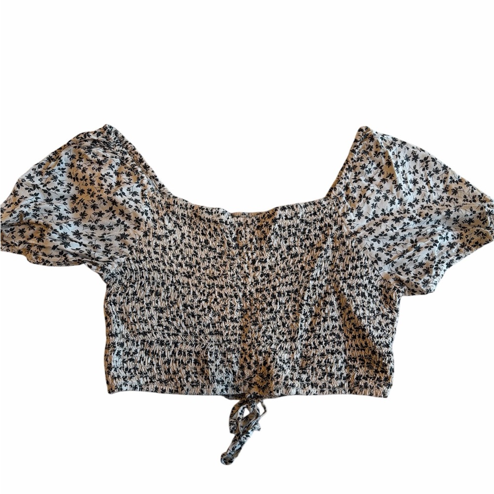 Japna Black and White Floral Crop Top